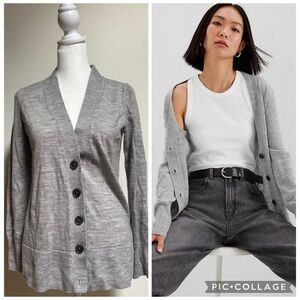 GAP Petite Merino Wool Long Cardigan XS Light Grey
